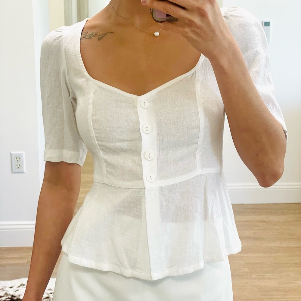 Urban Outfitters White Button-Up Peplum Blouse